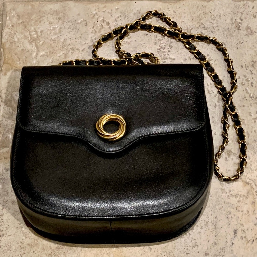 Talbots Black Vegan Leather Gold Chain Crossbody Bag with Magnetic Snap Closure